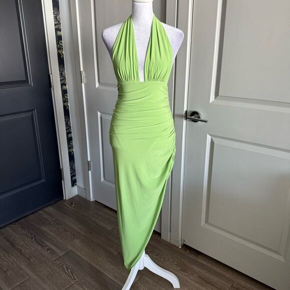 Norma Kamali Asymmetrical Green Halter Dress - Picture 2 of 10